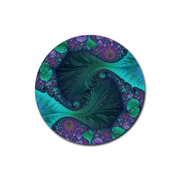 Ocean Green Sea Blue Fractal Art Rubber Coaster (Round) 