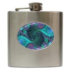 Ocean Green Sea Blue Fractal Art Hip Flask (6 Oz) by Pakrebo