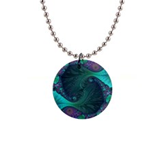 Ocean Green Sea Blue Fractal Art 1  Button Necklace