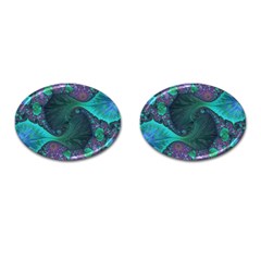 Ocean Green Sea Blue Fractal Art Cufflinks (oval) by Pakrebo