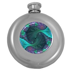 Ocean Green Sea Blue Fractal Art Round Hip Flask (5 Oz) by Pakrebo