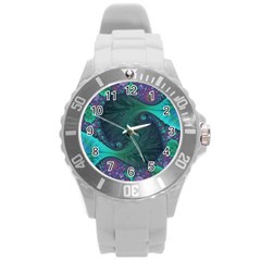 Ocean Green Sea Blue Fractal Art Round Plastic Sport Watch (l) by Pakrebo