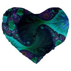 Ocean Green Sea Blue Fractal Art Large 19  Premium Heart Shape Cushions by Pakrebo