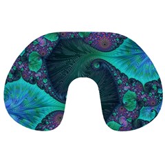 Ocean Green Sea Blue Fractal Art Travel Neck Pillows by Pakrebo