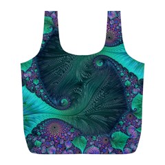 Ocean Green Sea Blue Fractal Art Full Print Recycle Bag (l) by Pakrebo