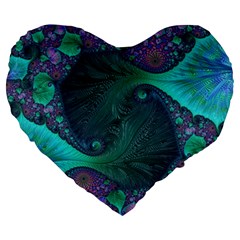 Ocean Green Sea Blue Fractal Art Large 19  Premium Flano Heart Shape Cushions by Pakrebo