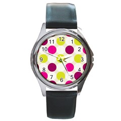 Polka Dots Spots Pattern Seamless Round Metal Watch by Pakrebo