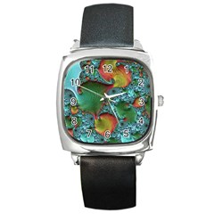 Fractal Art Colorful Pattern Square Metal Watch