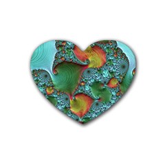 Fractal Art Colorful Pattern Rubber Coaster (Heart) 