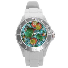 Fractal Art Colorful Pattern Round Plastic Sport Watch (L)