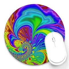 Fractal Neon Art Artwork Fantasy Round Mousepads by Pakrebo