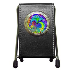 Fractal Neon Art Artwork Fantasy Pen Holder Desk Clock