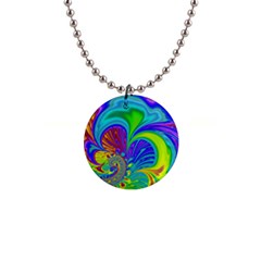 Fractal Neon Art Artwork Fantasy 1  Button Necklace