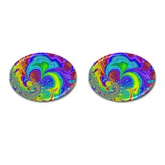 Fractal Neon Art Artwork Fantasy Cufflinks (oval) by Pakrebo