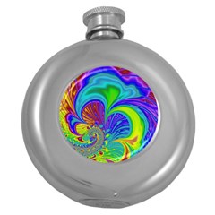 Fractal Neon Art Artwork Fantasy Round Hip Flask (5 Oz) by Pakrebo