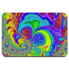 Fractal Neon Art Artwork Fantasy Large Doormat  by Pakrebo