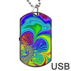 Fractal Neon Art Artwork Fantasy Dog Tag Usb Flash (two Sides) by Pakrebo