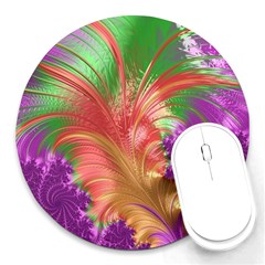 Fractal Purple Green Orange Yellow Round Mousepads by Pakrebo