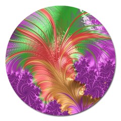 Fractal Purple Green Orange Yellow Magnet 5  (round) by Pakrebo