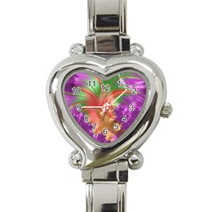 Fractal Purple Green Orange Yellow Heart Italian Charm Watch