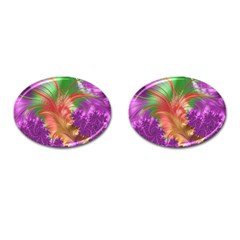 Fractal Purple Green Orange Yellow Cufflinks (oval) by Pakrebo