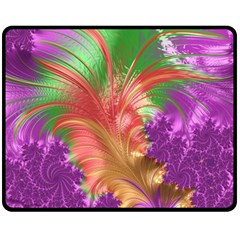 Fractal Purple Green Orange Yellow Fleece Blanket (medium)  by Pakrebo