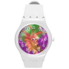 Fractal Purple Green Orange Yellow Round Plastic Sport Watch (m)