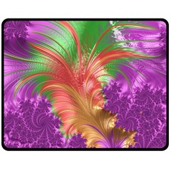 Fractal Purple Green Orange Yellow Double Sided Fleece Blanket (medium)  by Pakrebo