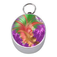 Fractal Purple Green Orange Yellow Mini Silver Compasses by Pakrebo