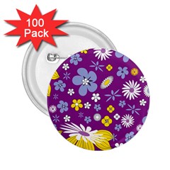 Floral Flowers Wallpaper Paper 2 25  Buttons (100 Pack)  by Pakrebo