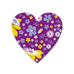 Floral Flowers Wallpaper Paper Heart Magnet by Pakrebo