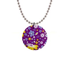 Floral Flowers Wallpaper Paper 1  Button Necklace