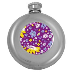 Floral Flowers Wallpaper Paper Round Hip Flask (5 Oz) by Pakrebo