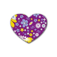 Floral Flowers Wallpaper Paper Rubber Coaster (heart)  by Pakrebo