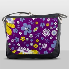 Floral Flowers Wallpaper Paper Messenger Bag by Pakrebo