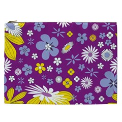 Floral Flowers Wallpaper Paper Cosmetic Bag (xxl) by Pakrebo