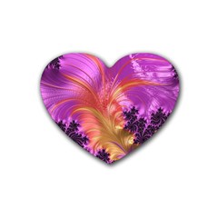 Fractal Puffy Feather Art Artwork Heart Coaster (4 Pack)  by Pakrebo