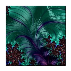 Fractal Turquoise Feather Swirl Tile Coasters