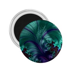 Fractal Turquoise Feather Swirl 2.25  Magnets