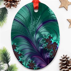 Fractal Turquoise Feather Swirl Ornament (Oval)