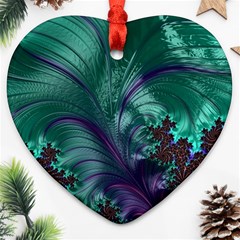 Fractal Turquoise Feather Swirl Ornament (Heart)