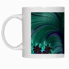 Fractal Turquoise Feather Swirl White Mugs