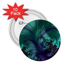 Fractal Turquoise Feather Swirl 2.25  Buttons (10 pack) 