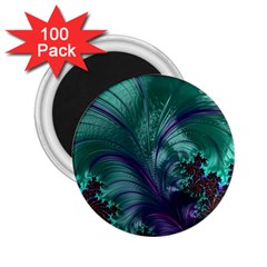 Fractal Turquoise Feather Swirl 2.25  Magnets (100 pack) 