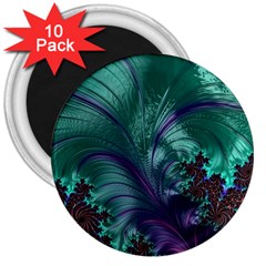 Fractal Turquoise Feather Swirl 3  Magnets (10 pack) 