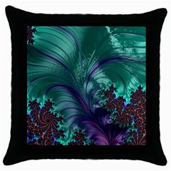 Fractal Turquoise Feather Swirl Throw Pillow Case (Black)