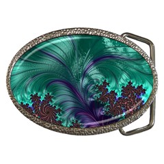 Fractal Turquoise Feather Swirl Belt Buckles by Pakrebo