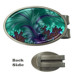 Fractal Turquoise Feather Swirl Money Clips (Oval) 