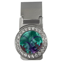 Fractal Turquoise Feather Swirl Money Clips (CZ) 