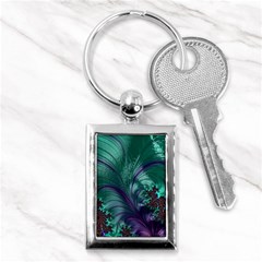 Fractal Turquoise Feather Swirl Key Chains (Rectangle) 